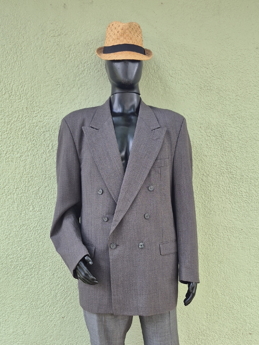 J. RIGGINGS (Brazil) Men's Vintage Pure Wool Double-Breasted Gray Blazer